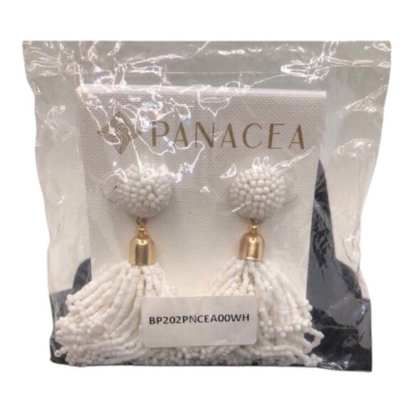 Panacea NIP White Iridescent Glass Beads And Silk Threads Tassel Earrings - Picture 8 of 12